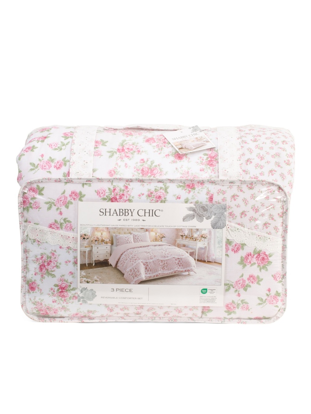 Shabby Chic Pink Rose Print Comforter Set